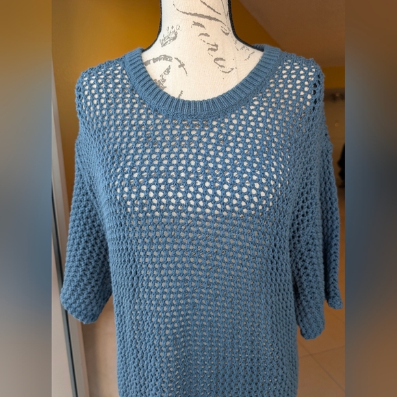 TNA Ponderosa Crochet Mesh Short Sleeve Sweater – Blue | Aritzia Size Medium - Picture 3 of 14